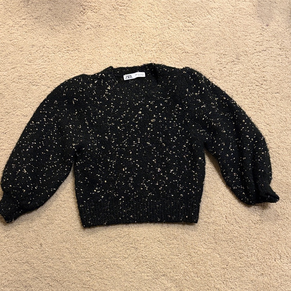Zara Black and Gold Speckled Crew Neck Sweater